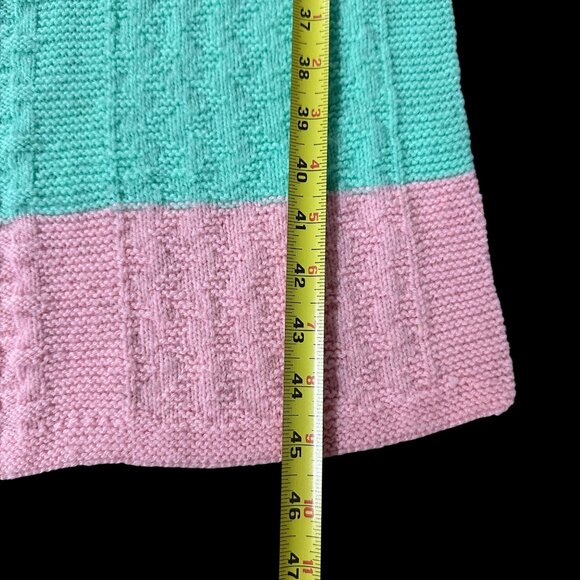 Vintage Pastel Striped Cable Knit Throw Blanket Handmade Retro Baby Nursery - Picture 6 of 7